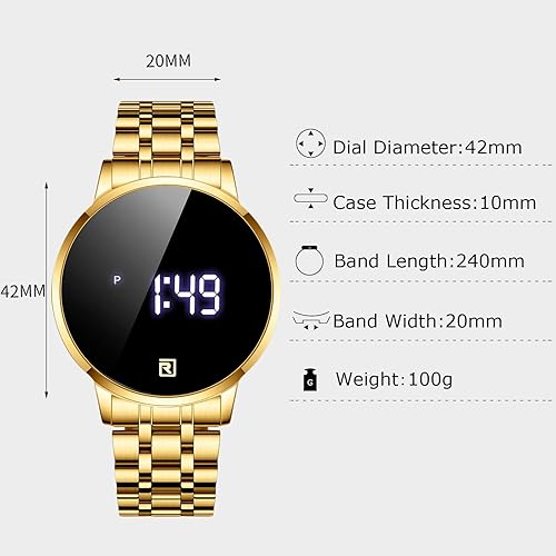 Miniatura 6 de RORIOS Relojes deportivos digitales para hombre, reloj de cuarzo con correa de acero inoxidable, relojes de pulsera electrónicos para hombres