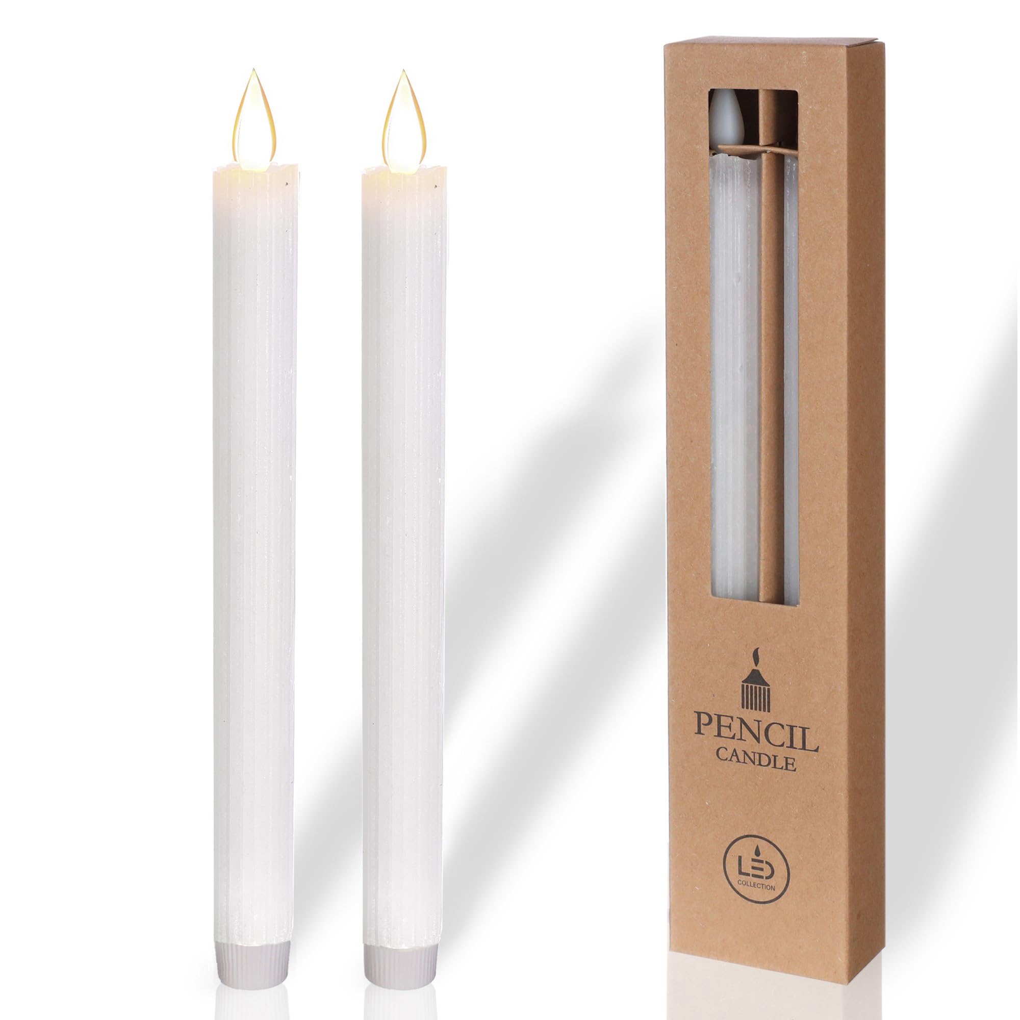 Comforder White Real Wax Led Taper Candle Electric -Flickering Candles Battery Operated (Set Of 2), Electric Candles Flickering With Timer Function (White)