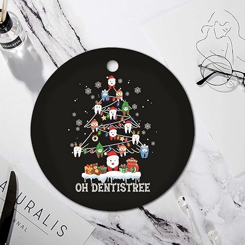Miniatura 5 de Decoración de árbol de Navidad de dentistas, divertido regalo de Navidad de higiene dental, adornos de cerámica, 3 pulgadas, impresión redonda de