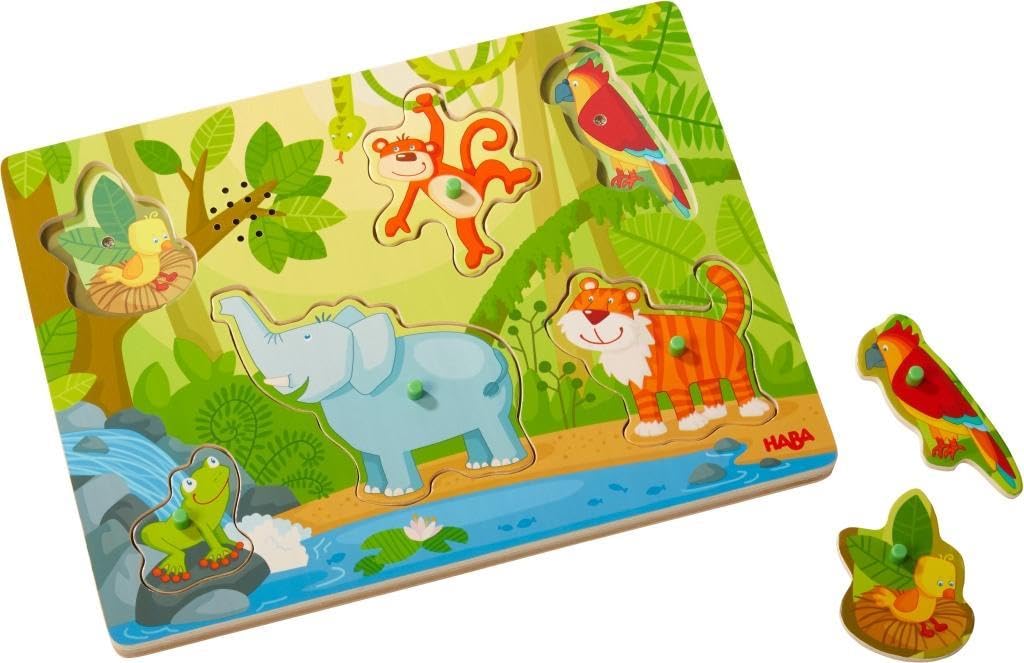 HABA 303181 - Sound-Greifpuzzle Im Dschungel, Kinderpuzzle ab 2 Jahren mit süßen Tiermotiven, Lustige Tiergeräusche Sorgen für extra Spaß