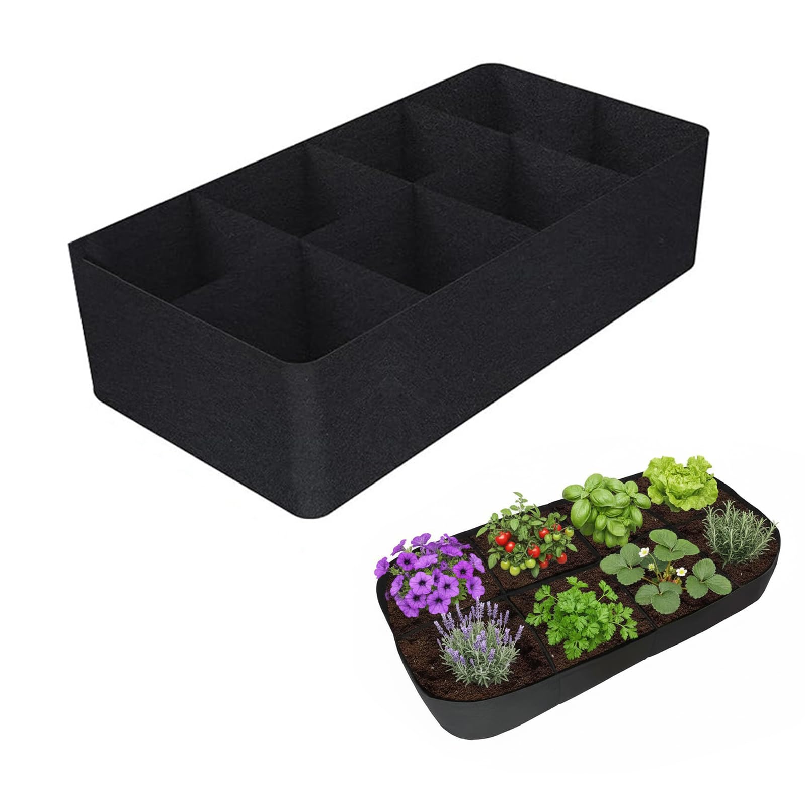JiaQuenWex Raised Beds For Garden - 128Gal 8 Grid 180x90x30CM Nonwoven Raised Beds For Garden Vegetables, Thickened Potato Growing Bags With Handle For Flowers Fruits