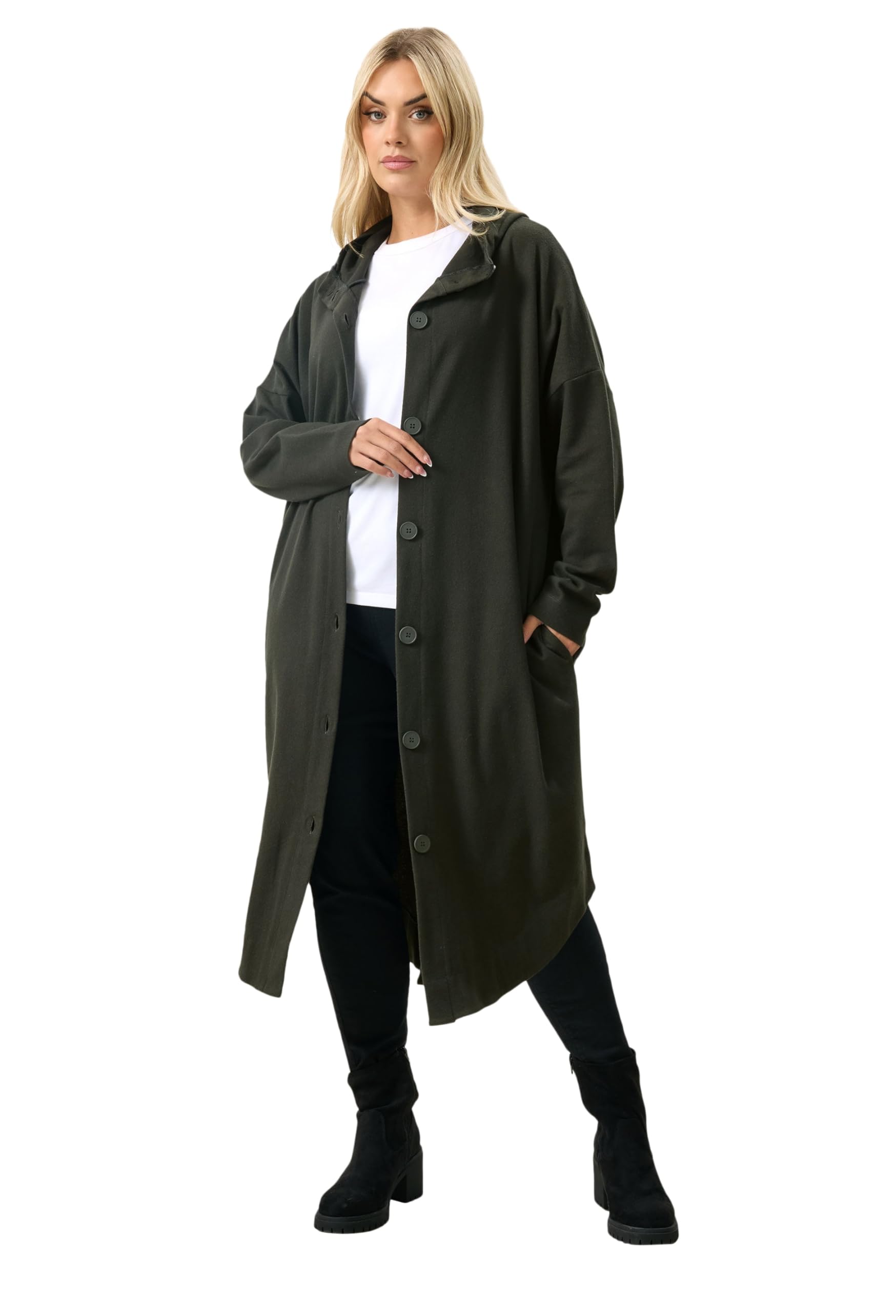 Yours Women's Dark Green Hooded Maxi Jacket In | Size: 22-24