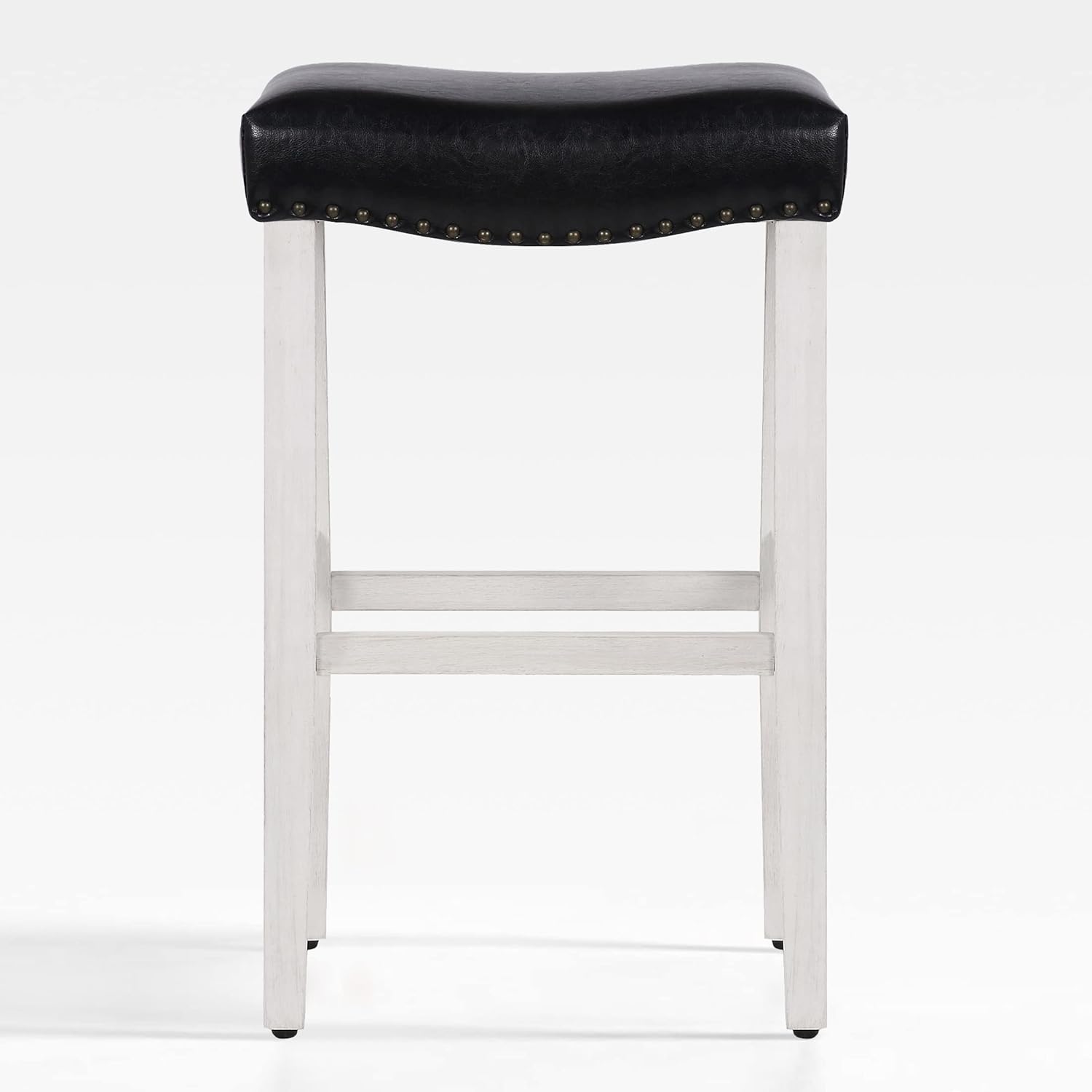 WestinTrends Lenox 29" upholstered Nail Head bar Counter stools with Antique White Color Legs, Antique White/Leather