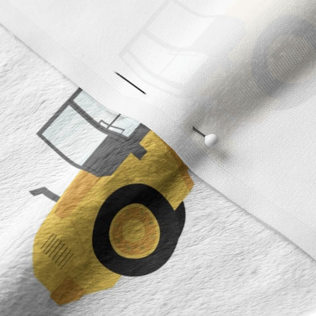 Spoonflower Fabric - Large Trucks Yellow White Construction Truck Steam Roller Nursery Boy Printed on Minky Fabric by The Yard - Sewing Baby Blankets Quilt Backing Plush