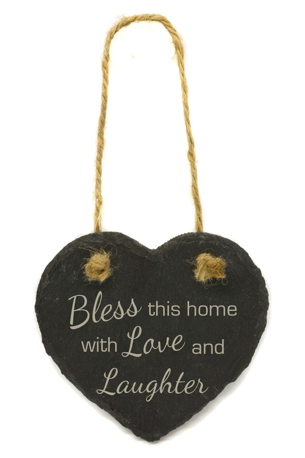 County Engraving Ash-Grey Bless This Home With Love And Laughter Hanging Slate Heart Engraved Rustic Plaque For Home House Garden