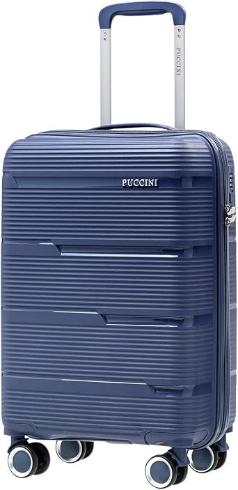 PUCCINI Casablanca Suitcase Hand Luggage M/L/XL Hard Case Polypropylene Travel Suitcase with 4 Spinner Wheels Combination Lock Lightweight and Robust Sturdy Telescopic Handle Cross Straps