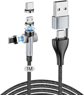Magnetic Charging Cable for Type C and Micro USB Devices, 18W Fast Charge Data Transfer Cord with 540 Degree Rotating Head, Universal 3-in-1 Magnet Charger fits Smartphone Tablet (1M)