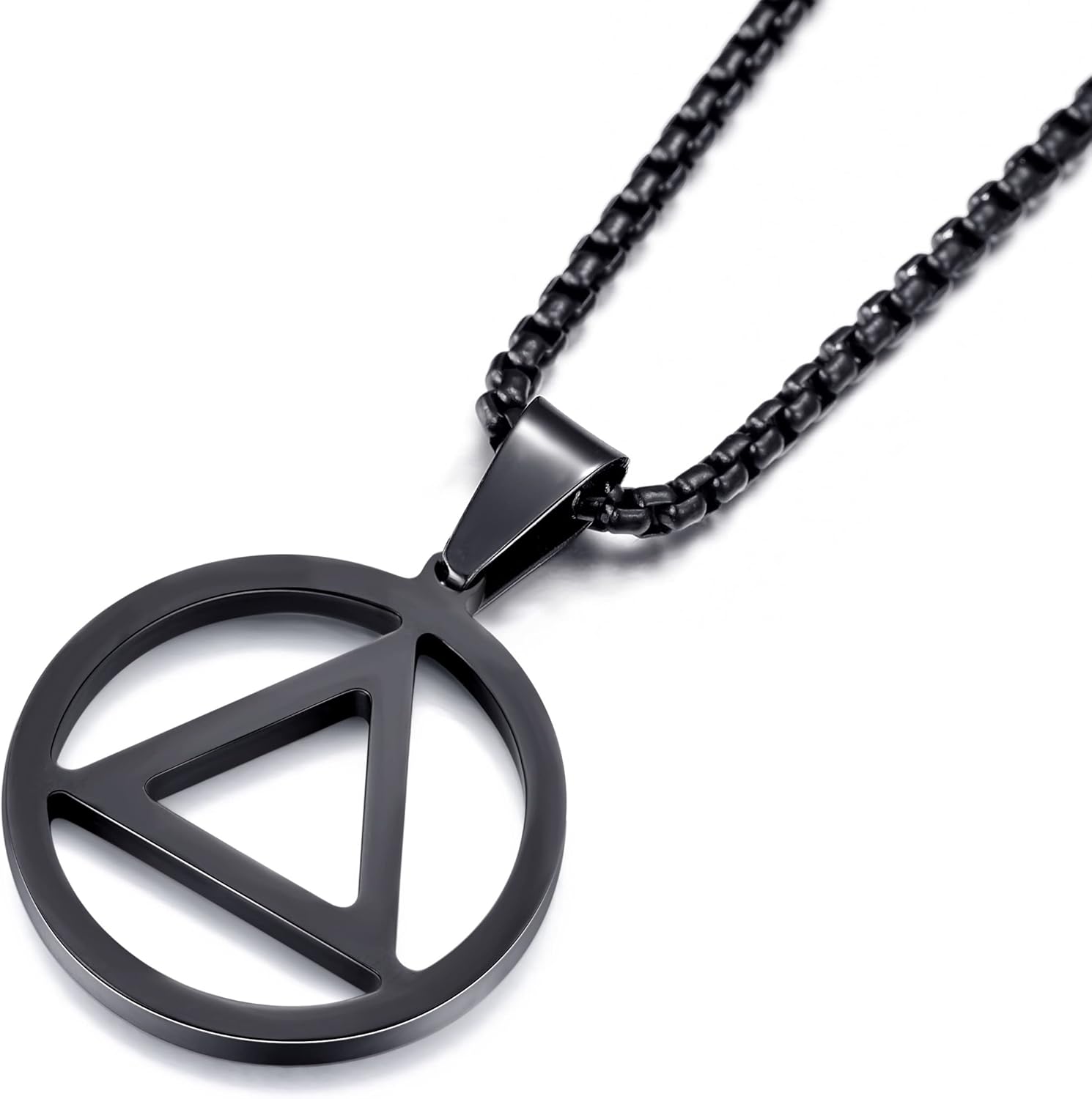 Sobriety Necklace for Men Stainless Steel AA Recovery Triangle Necklace Sobriety Gifts for Men