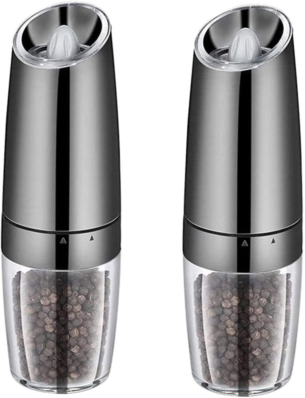 Electric Salt and Pepper Grinder Set Battery Powered Salt Mill Adjustable Coarseness with Blue LED Light One Hand Operated 2 Pack (Color : Silver)