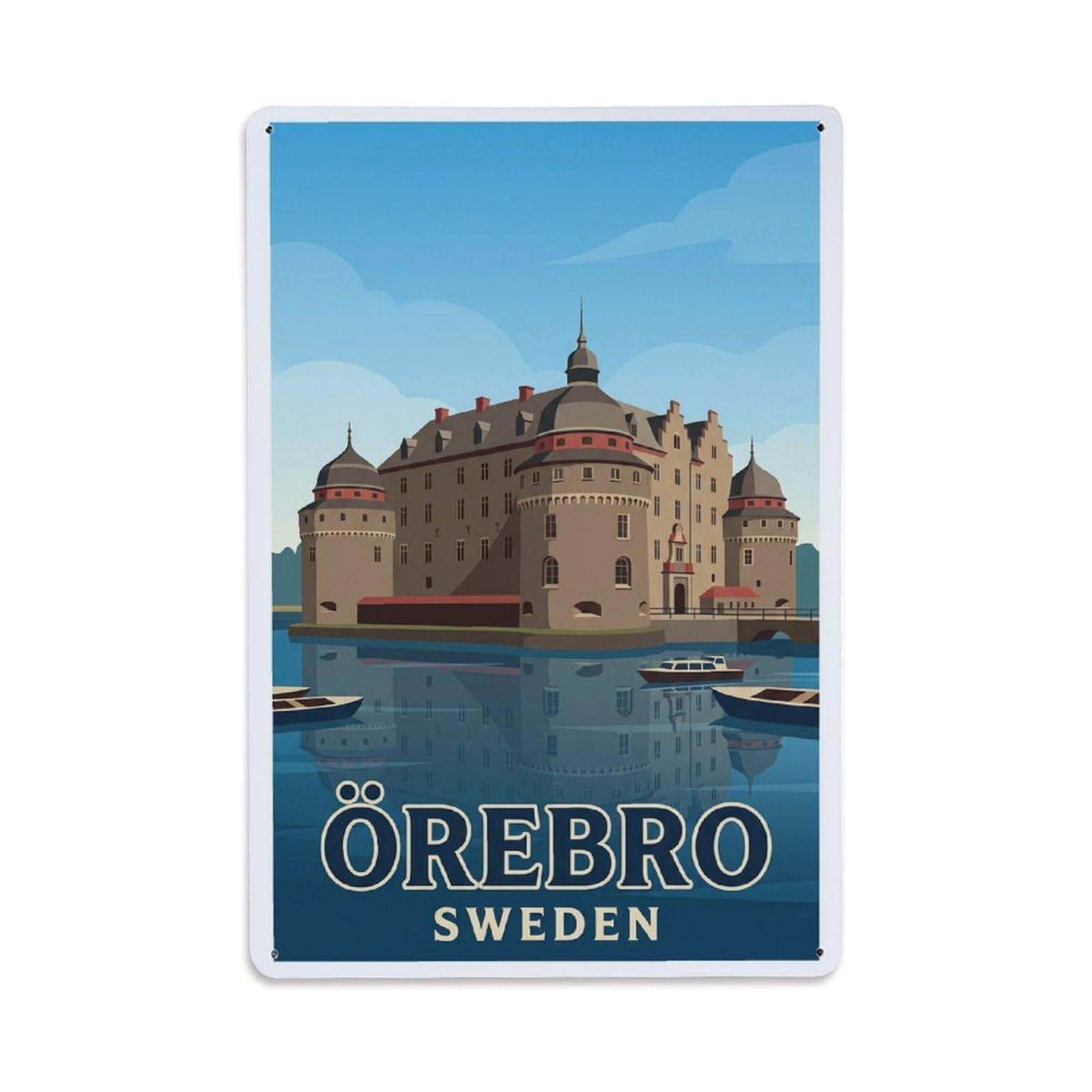 Vintage Travel Orebro Sweden Castle Metal Tin Sign Plaque Wall Decor for Cafe, Club Bar, Office, Home Garden Metal Poster 8x12Inch