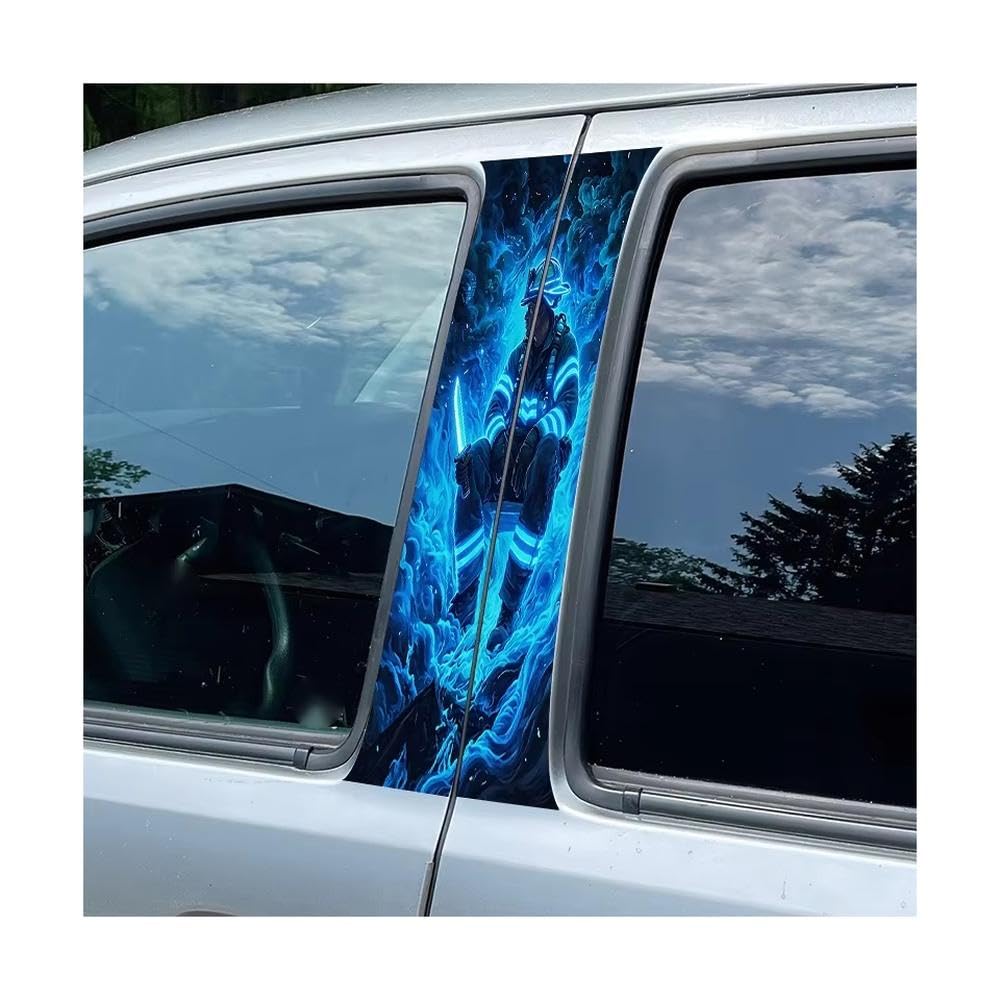 Automotive B-Pillar Blue Flame Firefighter Glossy Material Protective Film