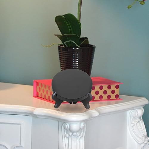 Miniatura 3 de VOSAREA Espejo rascador de obsidiana negra natural, piedra circular, disco redondo, Feng Shui, espejo con soporte para meditación de adivinación,