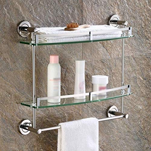 Preisvergleich Produktbild AINIYF Badezimmer Regal gehärtetes Glas mit der Wand befestigten Handtuchhalter Duschraum, gebürstetes Silber Finish (Tier 1 Glasregal) (Color : 2tiers, Size : 30cm)