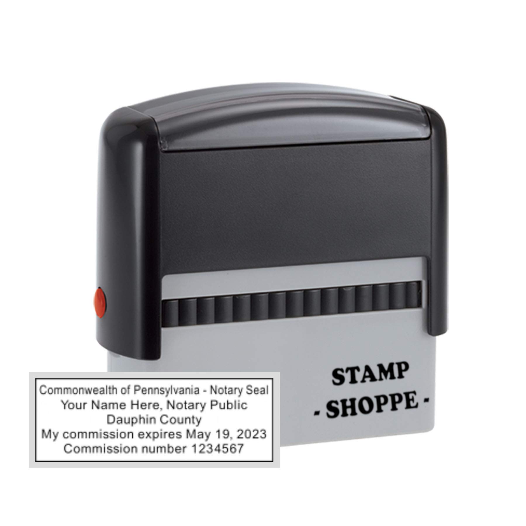 Pennsylvania Notary Stamp Self Inking | Grey Printy 4913, 2.3x0.81 Inch Rectangular Prints (with 1oz of Refil Ink)