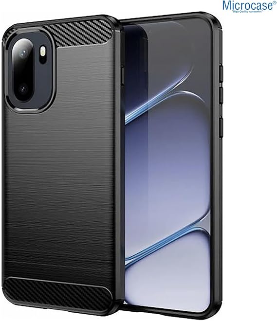 Microcase Oneplus 15R ile Uyumlu Brushed Carbon Fiber Silikon Kılıf - Siyah AL3332