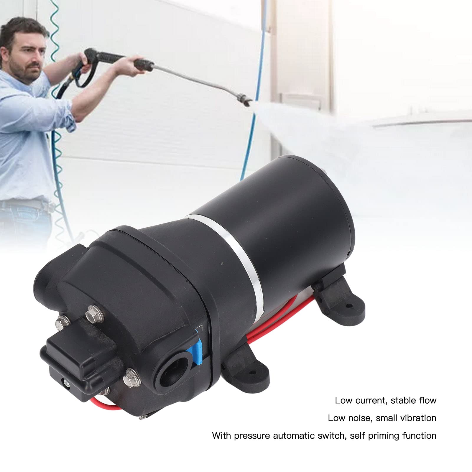 PolyGen Micro bomba de diafragma de aire 12 V 60 W, 17 PSI 2,7 GPM, bomba de agua de alta presión autocebante con puerto de 1/2 pulgada para sistemas de lavado de vehículos y