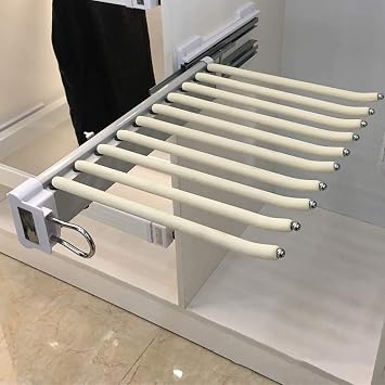 Closet Pull Out Trousers Rack Wardrobe Organizer Storage Rack Push-pull Hanger for Storing 10 Pants Jeans Scarf,SGS Certified Damped Sliding Rail-White