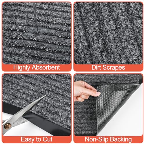 MYFAMIREA Commercial Floor Mat 2' x 3' Extra Large Front Door Industrial Rug Heavy Duty Brush Step Entrance Mat Weather Utility Rug with Non Slip Rubber Backing Low Profile for Entryway, Charcoal Grey by MYFAMIREA - Image 3