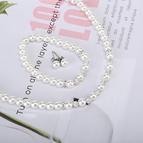 Miniatura 4 de Collar de perlas de imitación de cristal de imitación de cristal blanco de 14.5 pulgadas de 0.236 in, pulsera, pendientes, cuentas de arcilla,