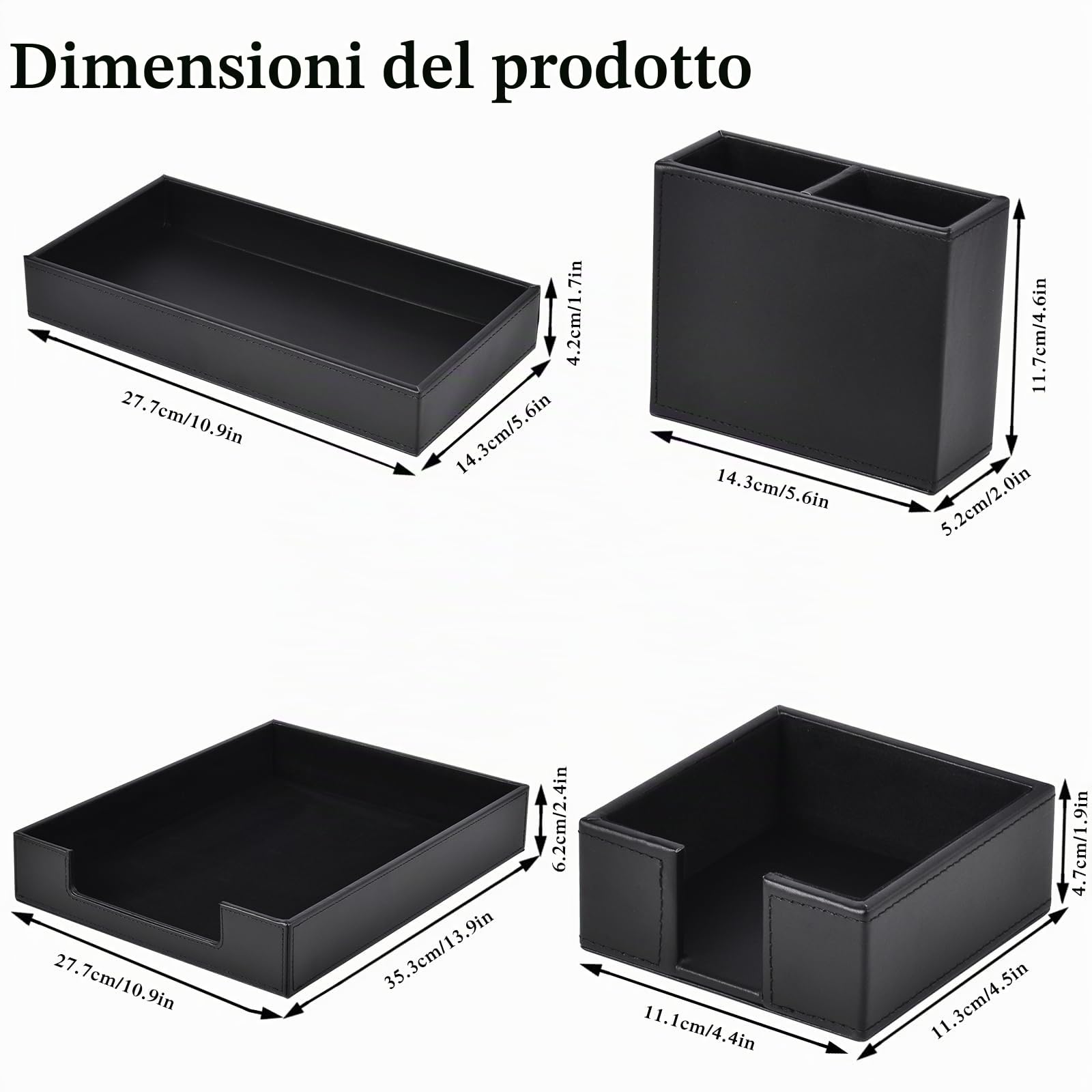 Set da scrivania in pelle PU, con organizer da scrivania, portapenne, vassoio per lettere, tavolo da ufficio per uomini e donne, organizer da ufficio (nero)