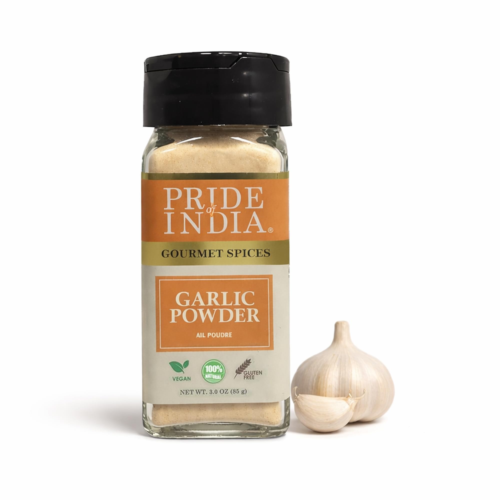 Pride of India – Garlic Fine Ground – Gourmet & Culinary Grade – Classic Seasoning to Pasta/Sauces/Dips/Bakes – Easy to Use – 3 Oz. Small Dual Sifter Bottle