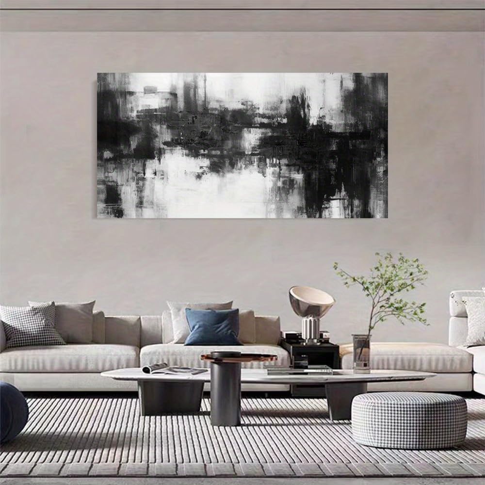 AEFOUU Large Abstract Wall Art Pictures, Black and White Canvas Print, Modern Minimalist Poster for Living Room Bedroom Decor(70x140cm/28x55in/Internal Frame)