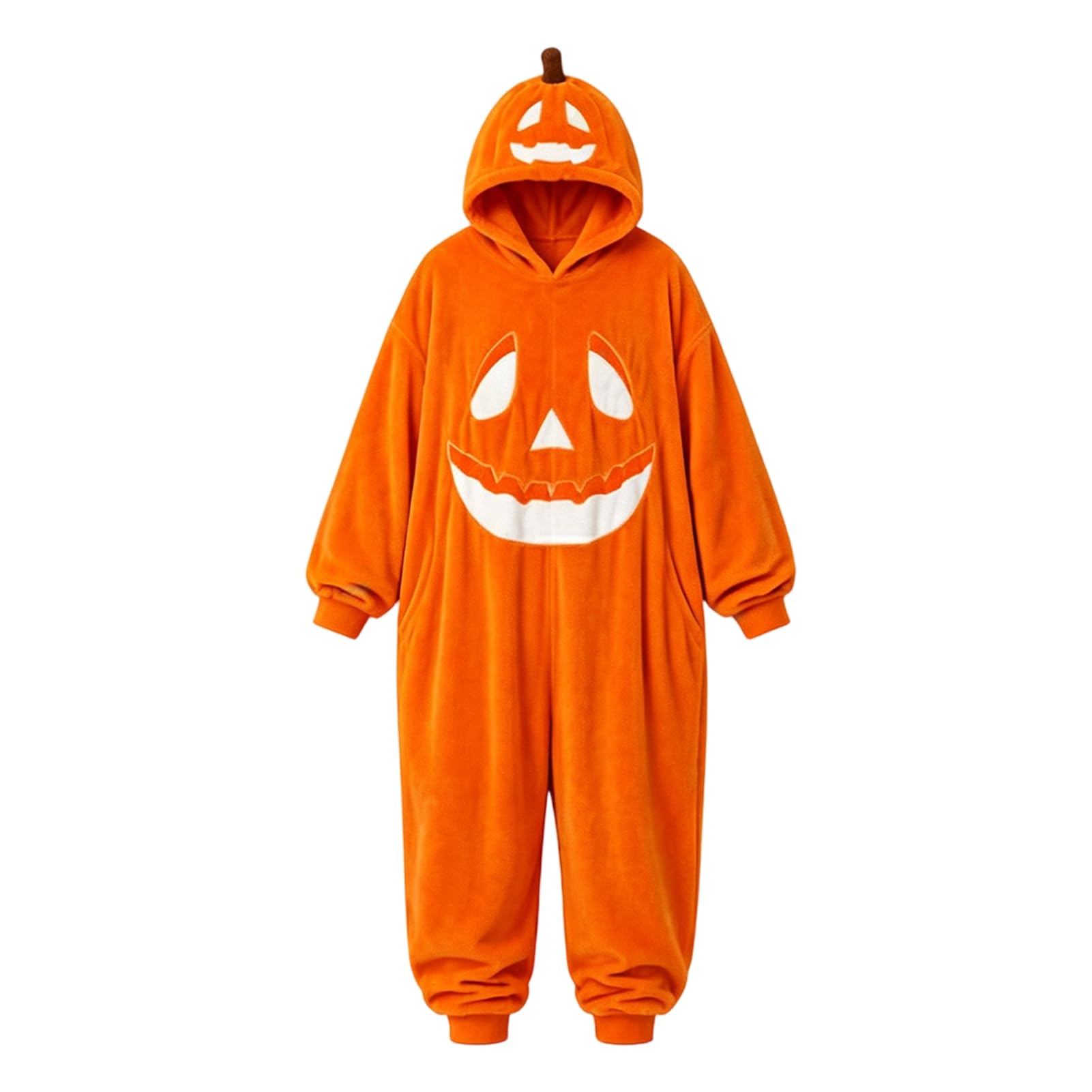 Pigiama intero a forma di zucca di Halloween, tuta cosplay per adulti con viso di zucca felice