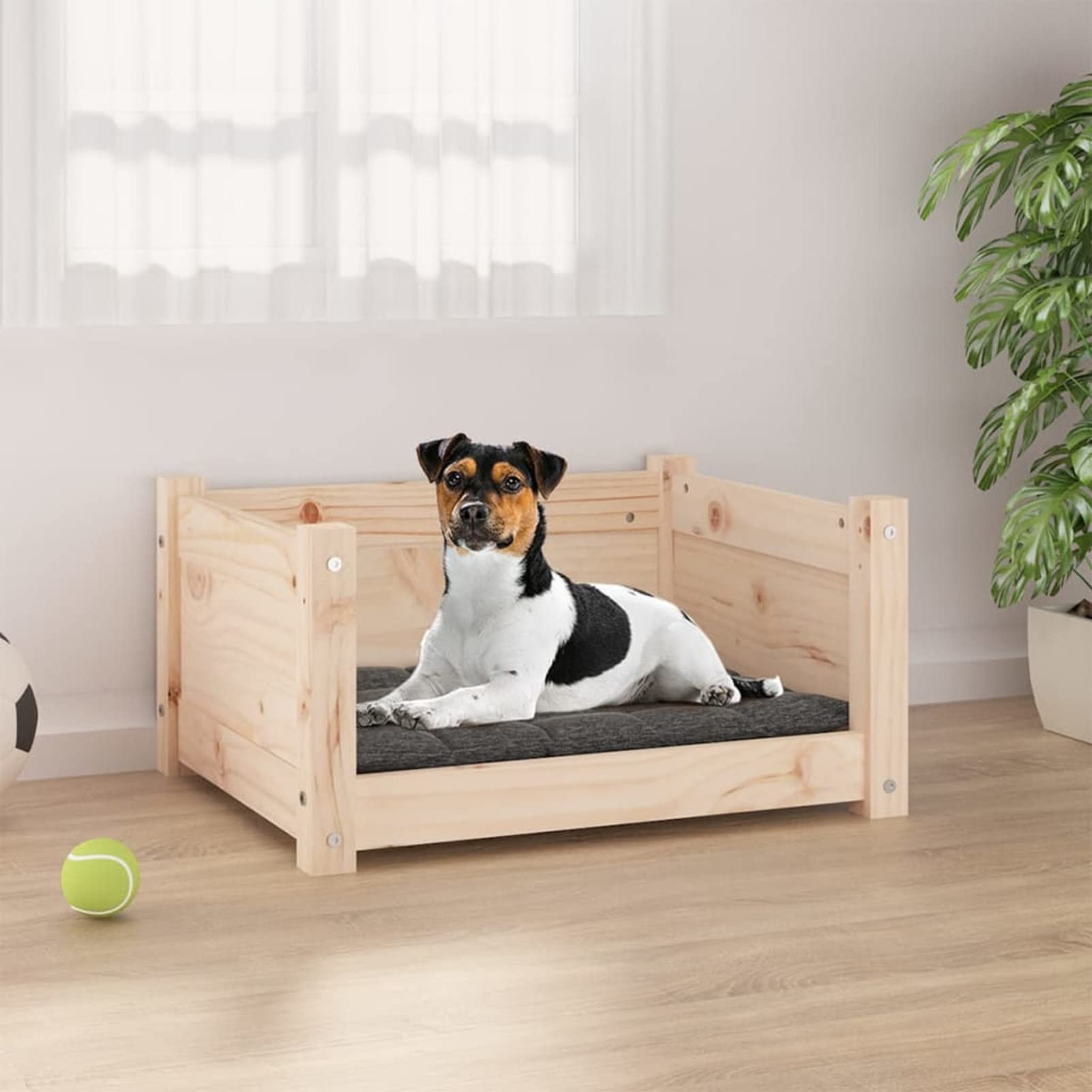 Tidyard Dog Bed Indoor Dog Sofa Wooden Dog Sofa Pet Bed Easy Access Dog Basket Dog Seat 55.5x45.5x28 cm Solid Pine Wood