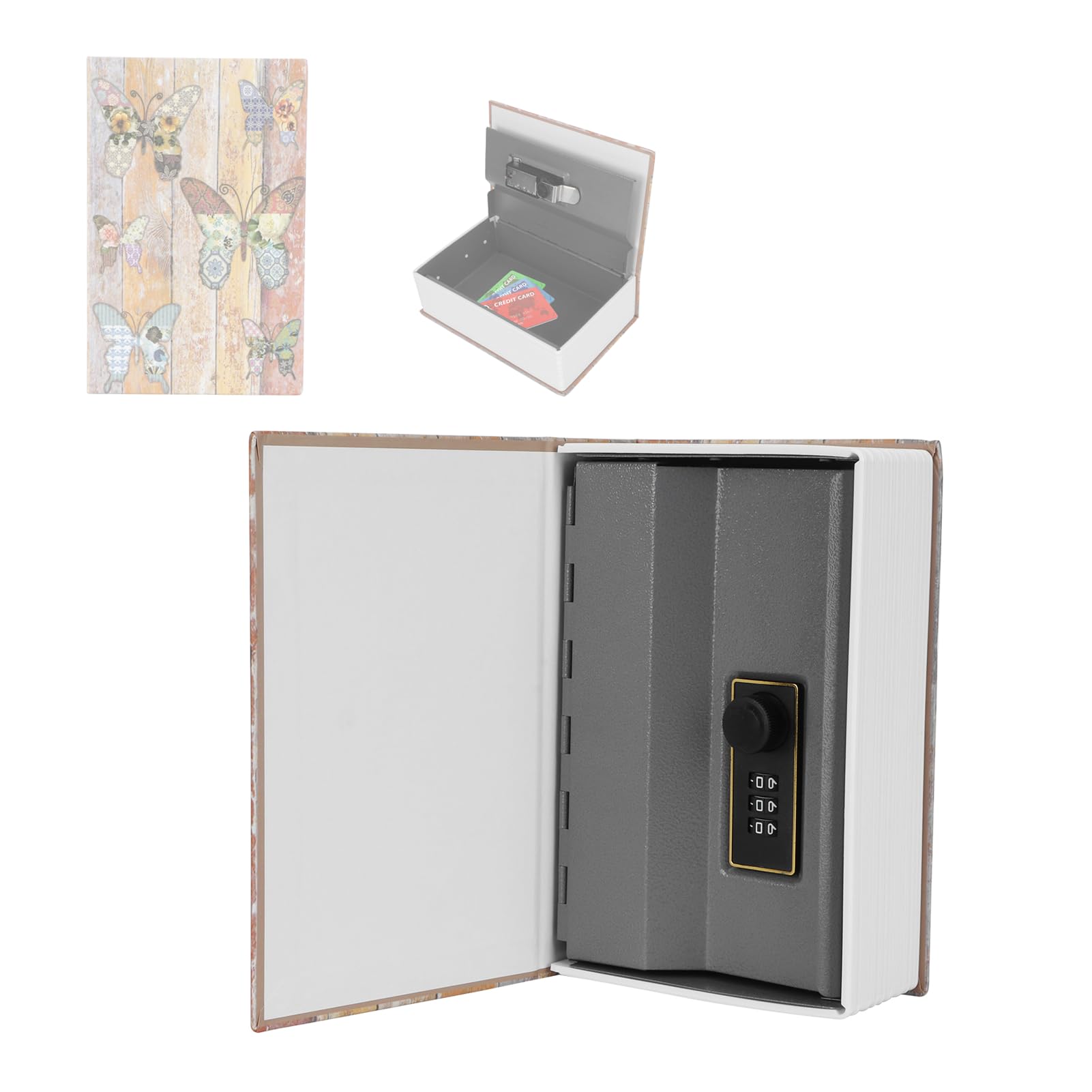 Money Saving Box,Fire Proof Safe for Cash Stainless Steel Lock Box With Code 18.2x11.8x5.7cm Simulation Book Safe Storage Box Cash Saving Box Fireproof Humanized Design For Home and Office