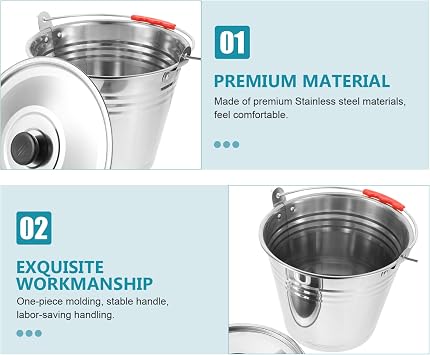 STOBAZA Stainless Steel Bucket with Lid and Handle Milk Bucket Dairy Pail Milk Jug Ash Ranch Milking Livestock Care Supplies 22CM