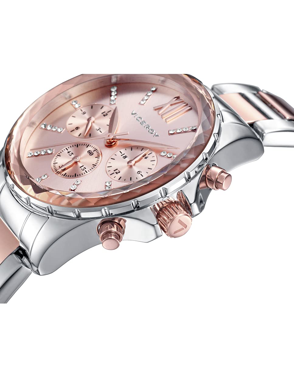 Viceroy Reloj Analógico Mujer de Acero Inoxidable - 36 mm - Movimiento de Cuarzo - Esfera Rosa con Circonitas - Resistente al Agua 5 ATM - Colección Chic – 40930-73