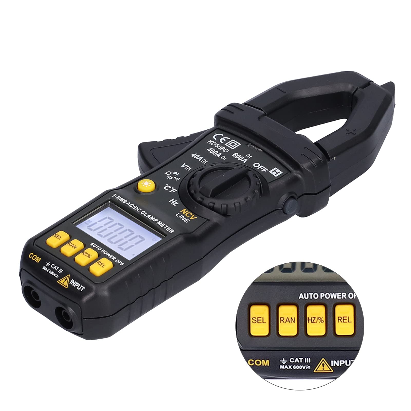 KD588D Pinza Amperimétrica Digital Voltímetro RMS Verdadero Preciso con Detección NCV para Pruebas Eléctricas Diseño Compacto, Liviano y Portátil