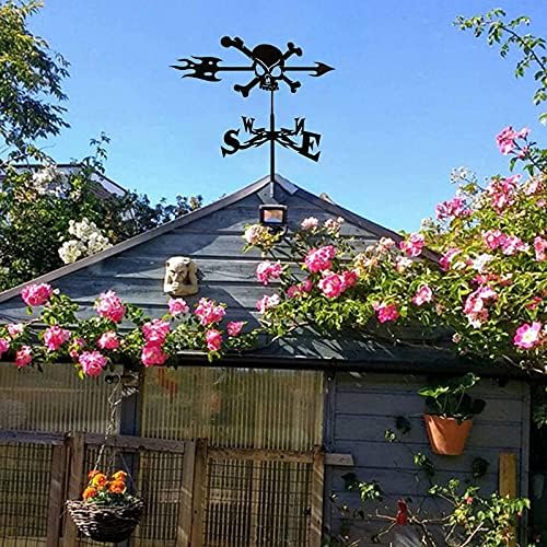 Weather Vane Weathervane Skull Shape Metal Weathervane with Wind Direction Indicator,Farmhouse Weather Vane Roof Mount,Wind Direction Indicator Kit Outdoor Metal Bracket Weather Vane