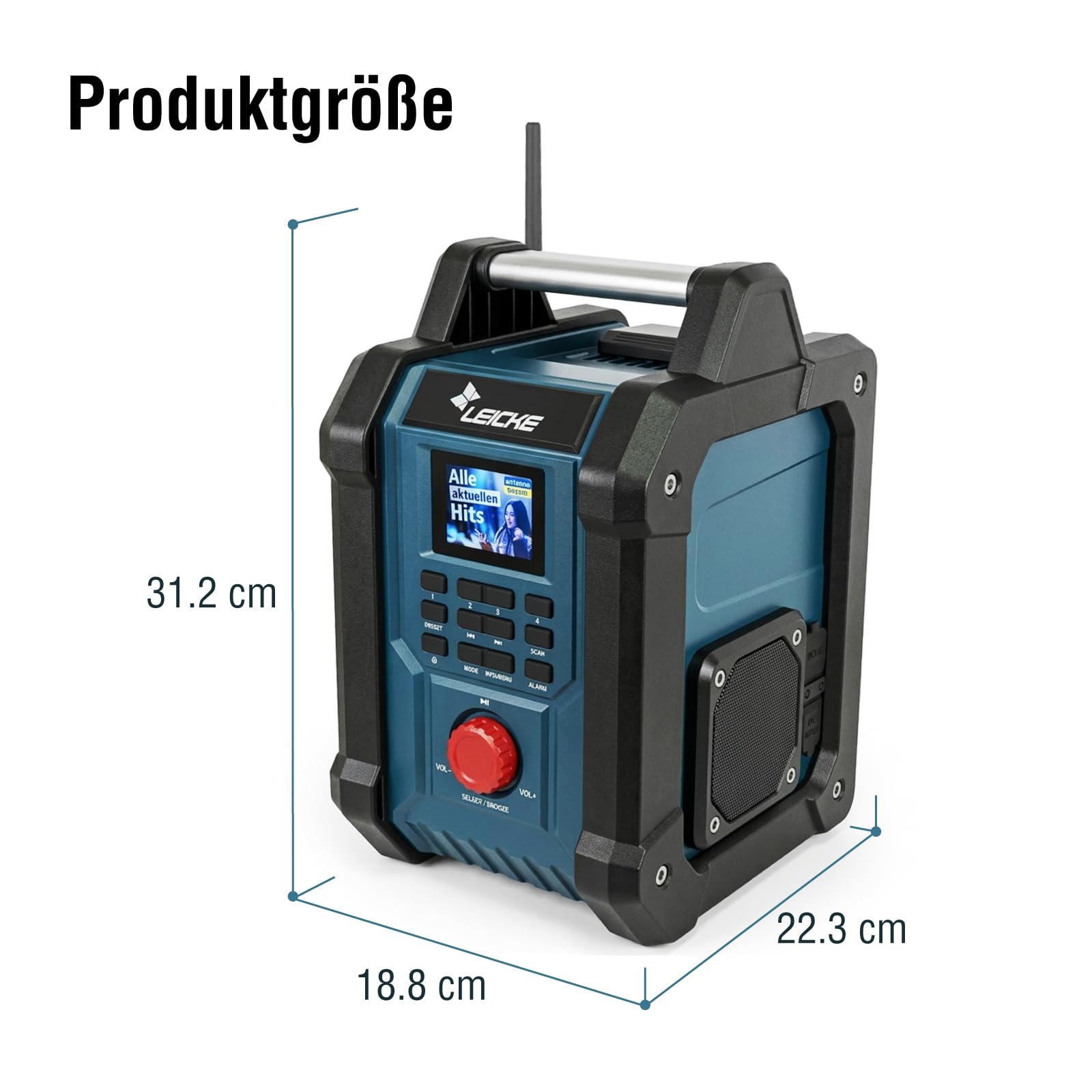 Baustellenradios - Digitales und Robustes Radio mit DAB+, FM, Bluetooth, AUX, 4000mAh Akku, 2 x 15W Lautsprechern und 2.4-Zoll LCD Display