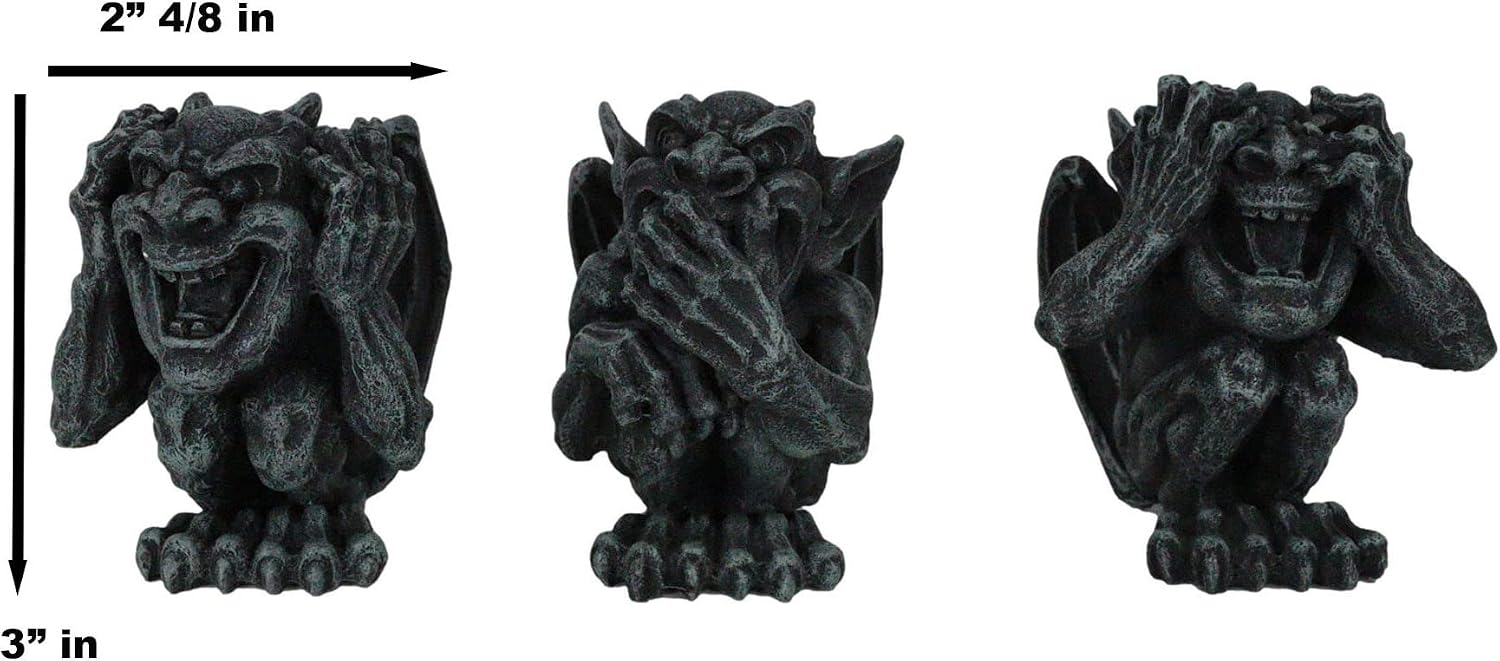 Ebros Miniature Notre Dame Cathedral Whimsical Winged See Hear Speak No Evil Laughing Gargoyles Figurine Set 3" Tall Gargoyle Figurines As Fantasy Fable Gothic Macabre Guardian Tower Wardens Statues