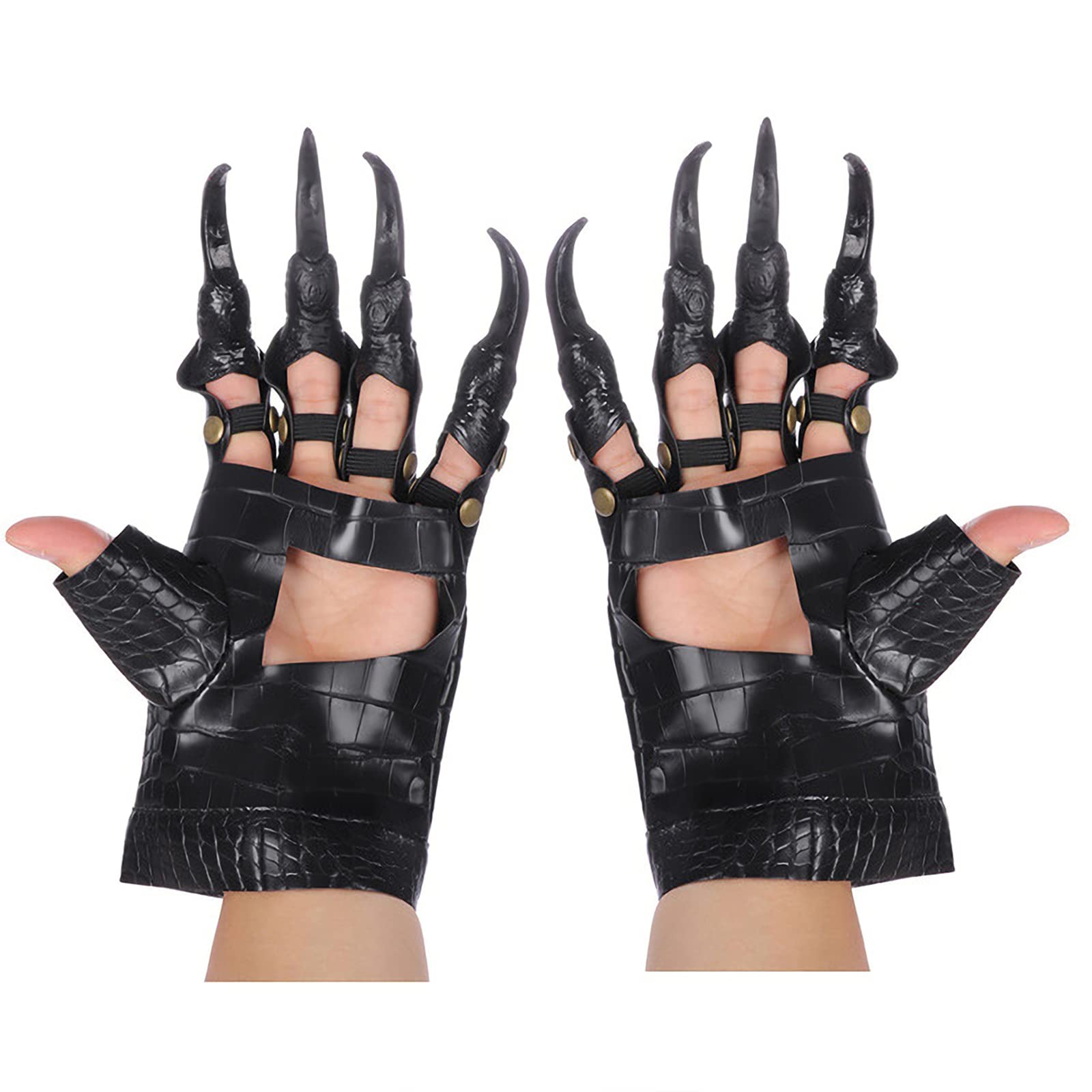 Xinchia Unisex Black Halloween Costume Animal Dragon Paw Claw Gloves Leather Hand Gloves With Long Nails Scary Cosplay Dressing Up Props Horror Party Fancy Dress Handwear Spooky Carnival Party Costumes Accessories