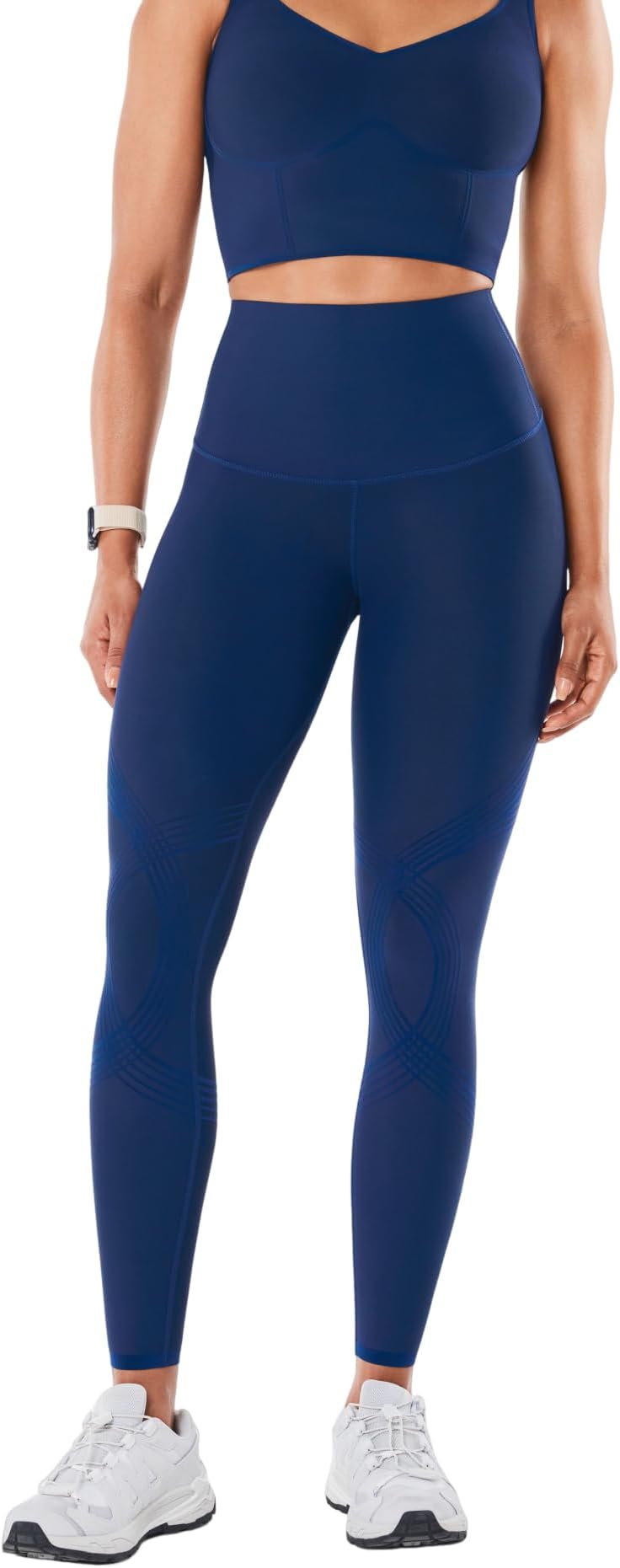 Body Sculpt Leggings for Women, Full Length - Compression for Targeted Area, Reversible Wear,Navy,Large