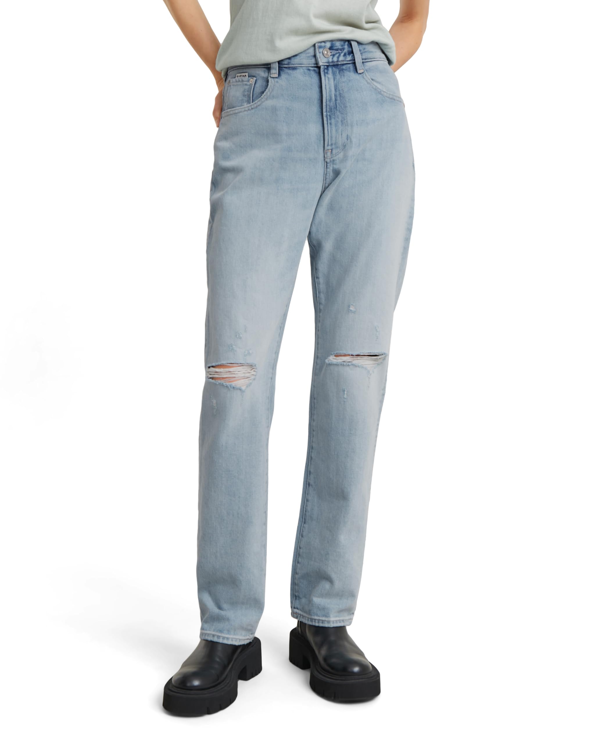 G-Star Women's Blue (Sun Faded Ripped Mirage Blue D23959-D499-G365) Viktoria High Straight Jeans, 24W / 30L