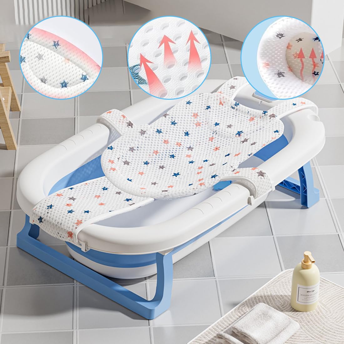Réducteur de baignoire antidérapant tapis de bain coussin pour bébé réglable respirant