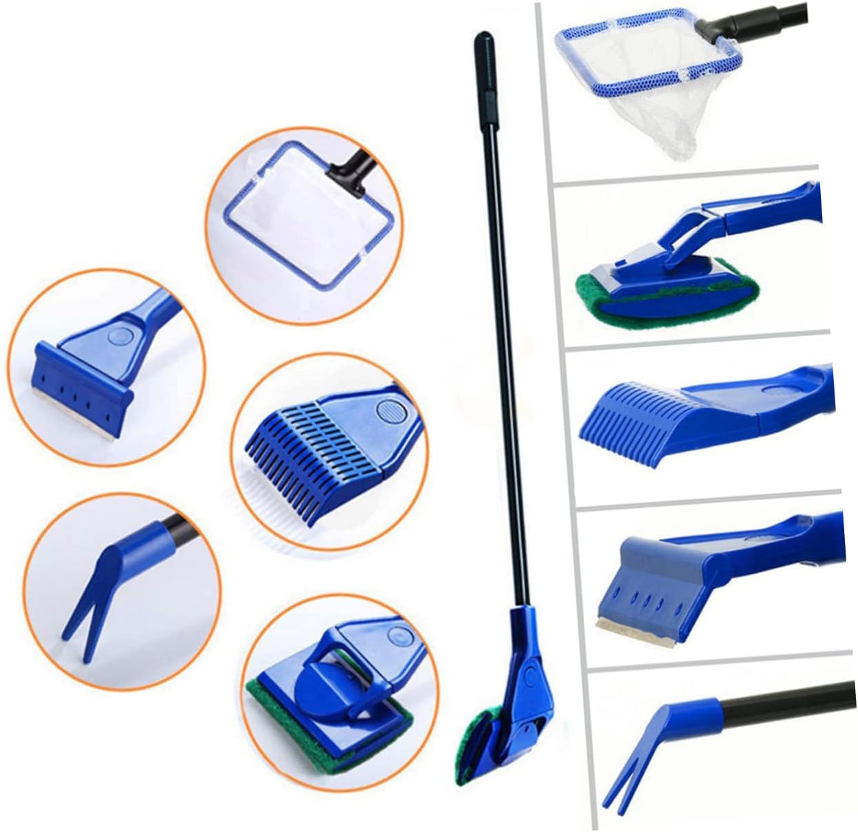 Five One Fish Tank Cleaning Kit Handle Scraper Net Rake Brush for Efficient Aquarium Maintenance Safe for Fish and Plants
