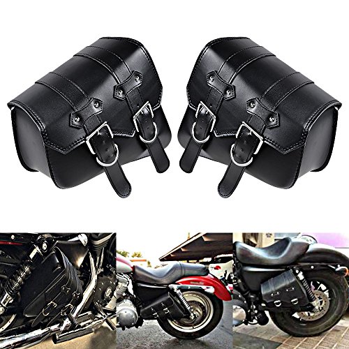 Amope Compatible con Harley Sportster XL883 XL1200 Set Izquierdo y Derecho Alforjas Solo de Cuero PU Negro miniatura 3