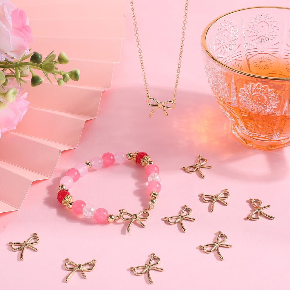 Beebeecraft 1 Box 6Pcs Bowknot Charms 14K Gold Plated 304 Stainless Steel Hollow Bowknot Links with 2 Holes for Necklace Jewelry Making (Hole: 1mm) - Image 4