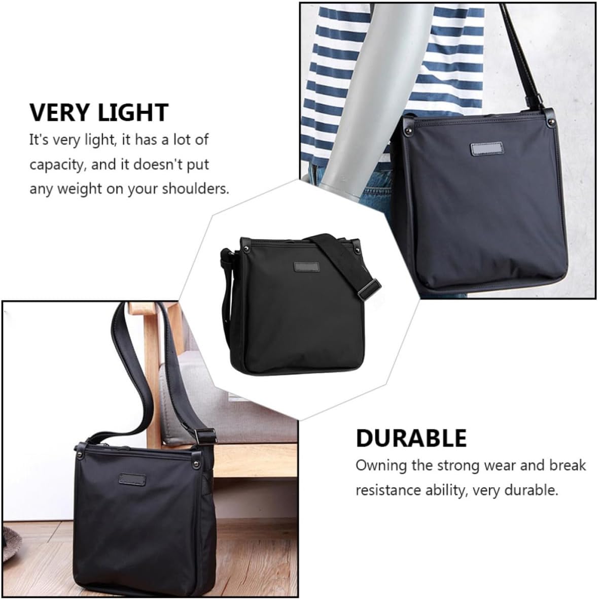 Men Oxford Cloth Crossbody Shoulder Bag Adjustable Casual Black