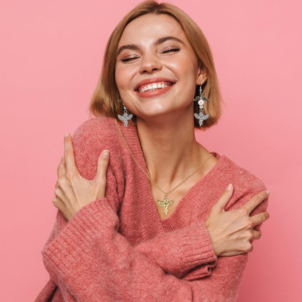 UNICRAFTALE 12Pcs 2 Colors Guardian Angel Charms Stainless Steel Charm Angel Fairy Pendant Metal Wings Double Sided Charms Gold Necklace Pendant Jewelry Making Accessories for DIY Bracelet Earrings - Image 6