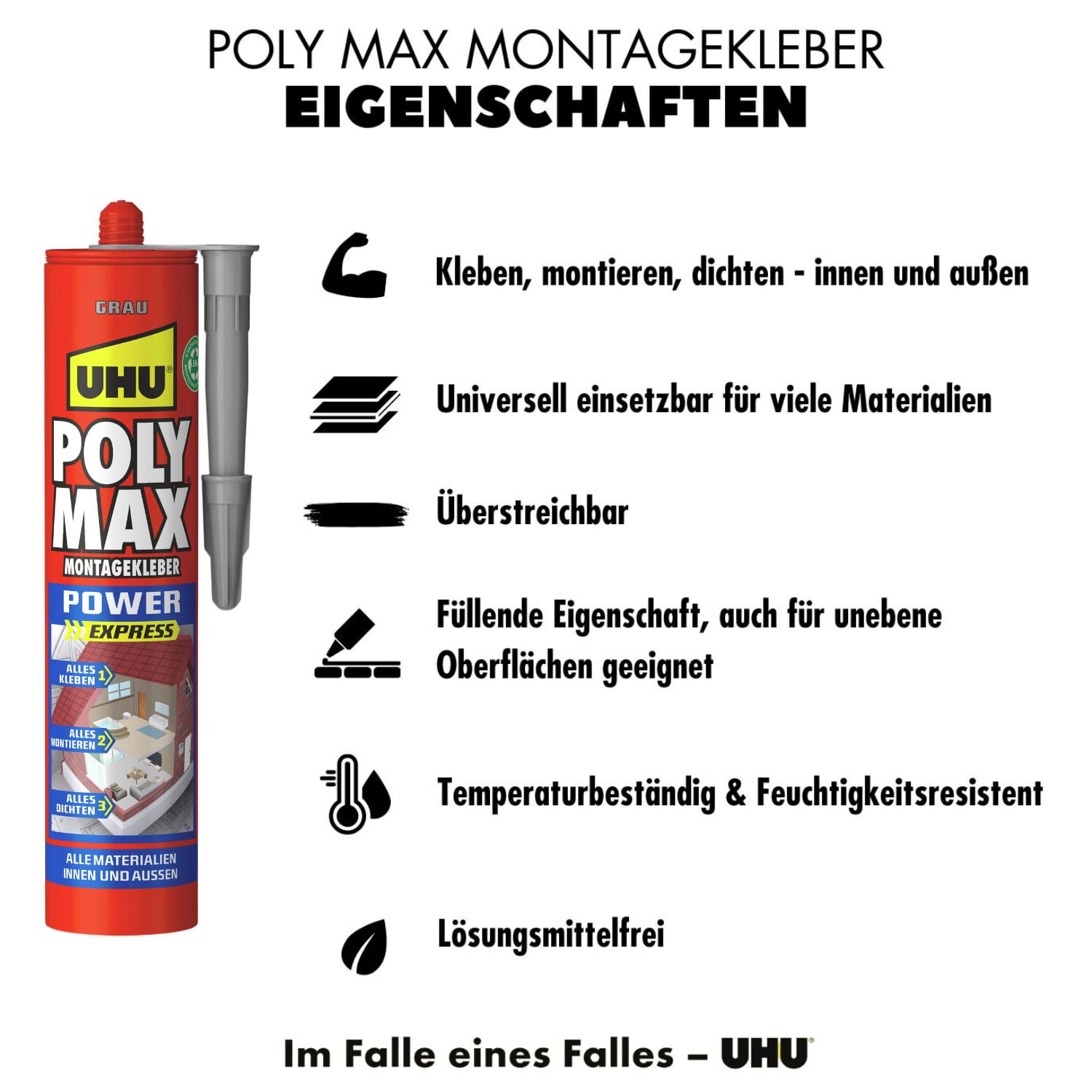 UHU POLY MAX POWER colla di montaggio grigio, cartuccia 425 g