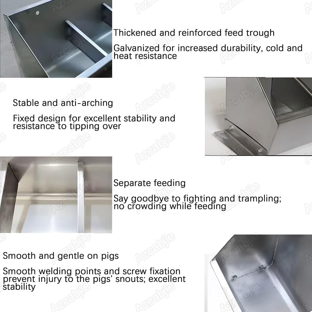 Heavy-Duty Stainless Steel Livestock Feeder Trough, Large Capacity Hog Hay & Food Bin with Divider Panel for Pigs, Cattle, Horses, Goats, Easy to Clean 0.9meter/3hole