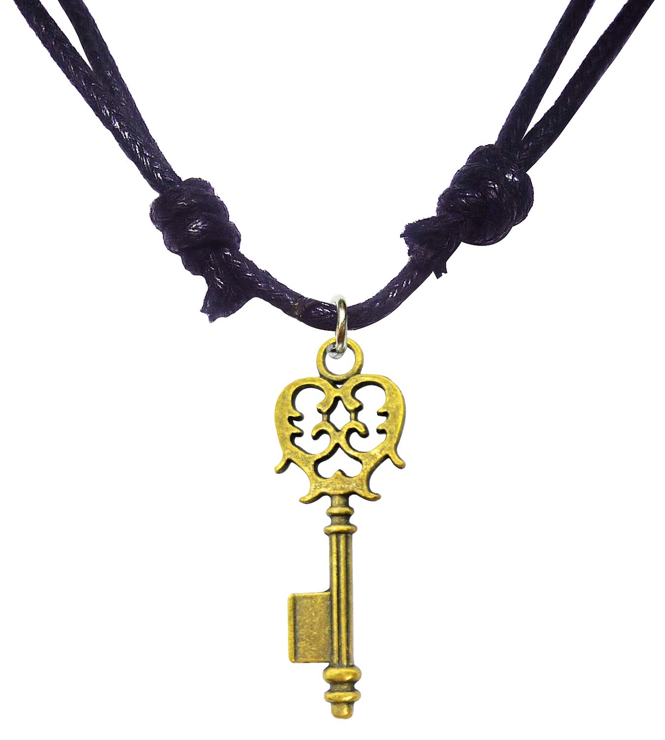 Bijoux de Ja Antique Bronze Gothic Celtic Skeleton Key Charm Pendant Adjustable Cord Necklace 16-30 Inches