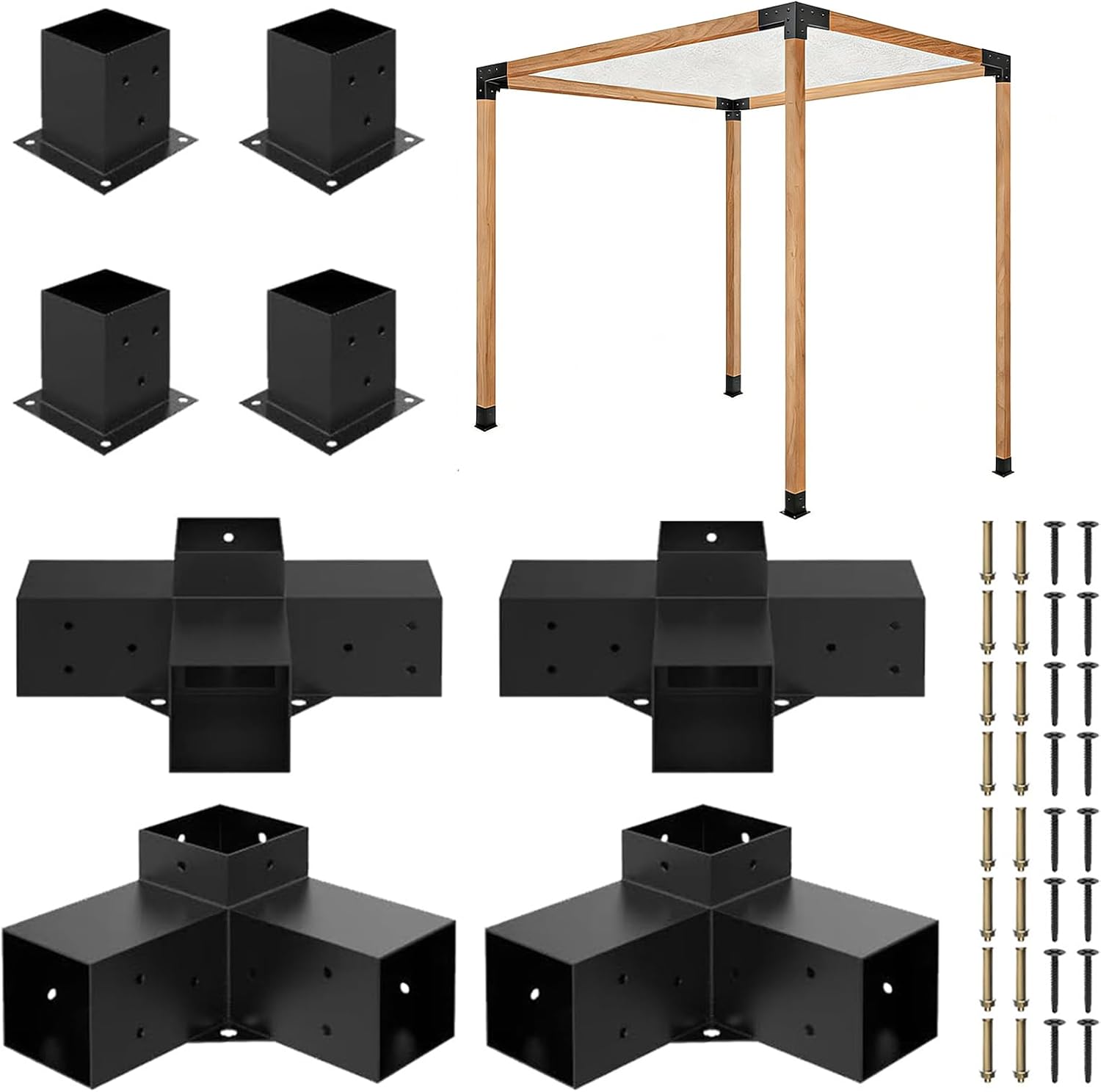 Generic Pergola Kit 3-Way Right Angle Corner Bracket Woodworks DIY Post Base Kit Metal Gazebo Kits Pergola Brackets for Gardens Pergolas Courtyard