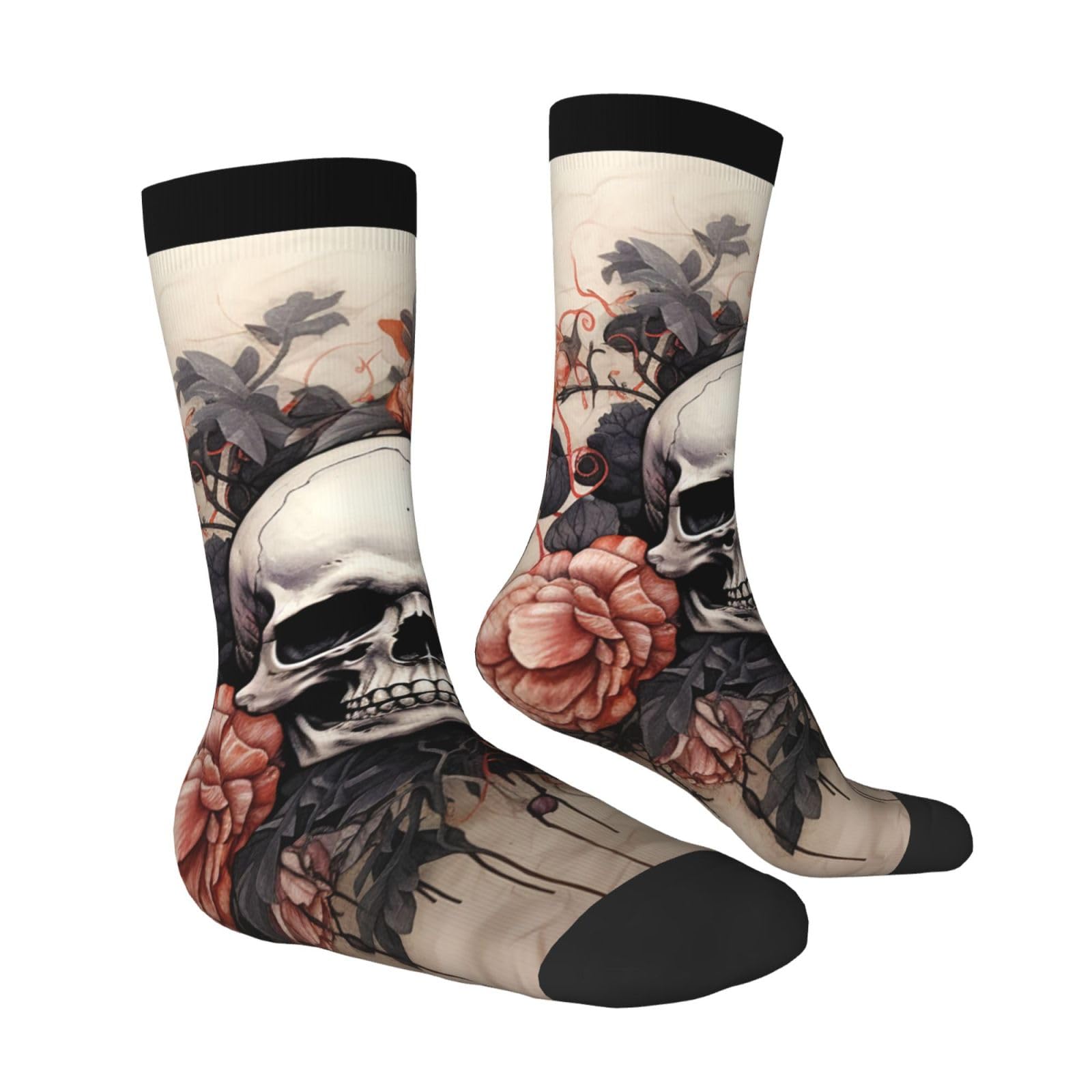 LZQPOEAS Ancient skull and flowers Athletic Socks Unisex Cushioned Crew Socks Hiking Running Calf Sock Soft Above Ankle Sock
