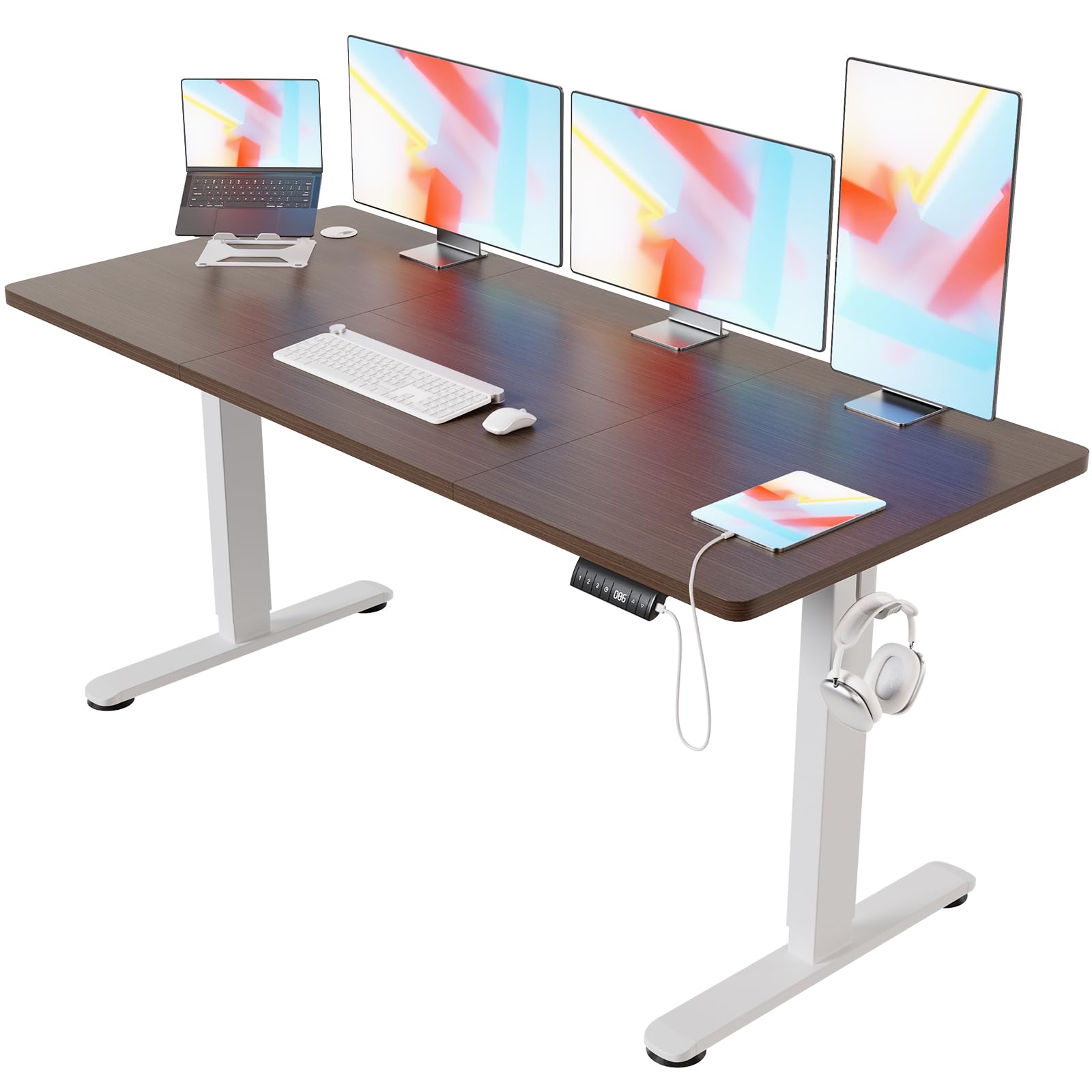 Devoko Escritorio Elevable Eléctrico 180 * 80cm Mesa para Computadora Ajustable en Altura con Bandeja de Gestión de Cables y Memoria de 3 Funciones,con Tecnología Anticolisión Nogal